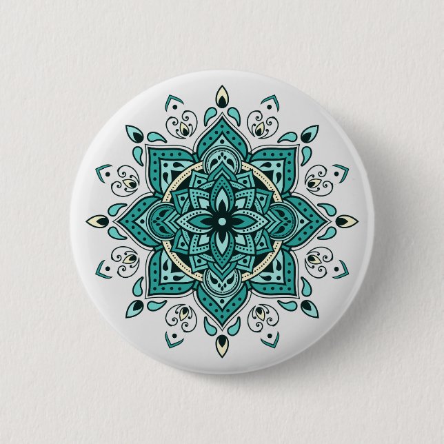 Beautiful turquoise mandala design 2 inch round button (Front)