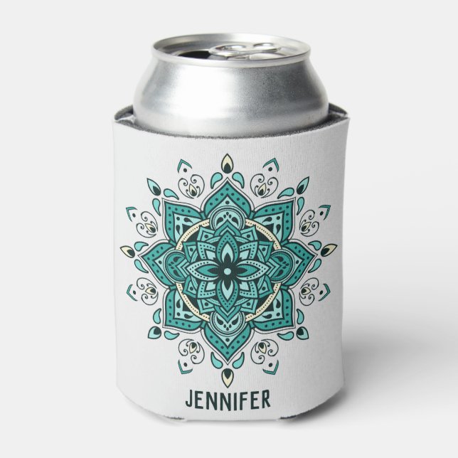 Beautiful turquoise mandala design can cooler (Can Front)