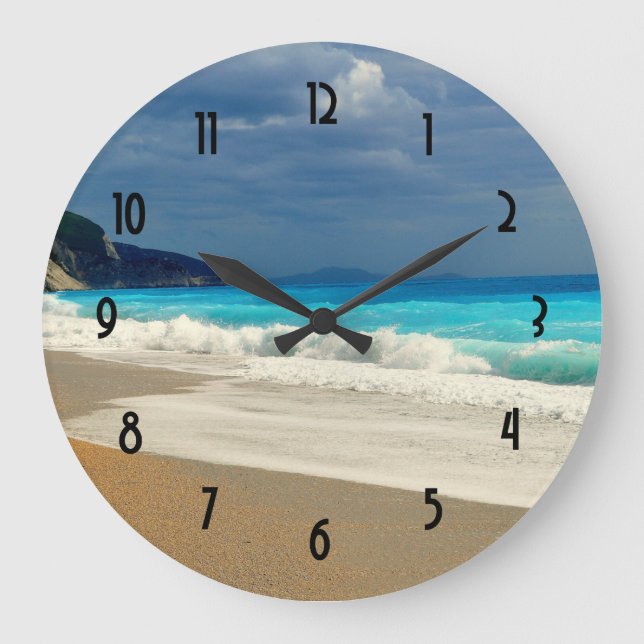 Beautiful Turquoise Sea Tropical Photography Large Clock (Front)