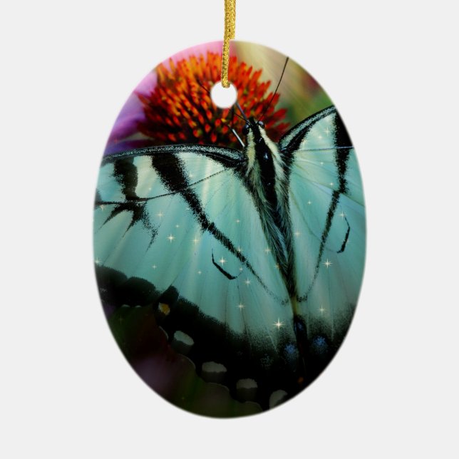 Beautiful Turquoise Swallowtail Butterfly Ceramic Ornament (Front)