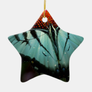 Beautiful Turquoise Swallowtail Butterfly Ceramic Ornament