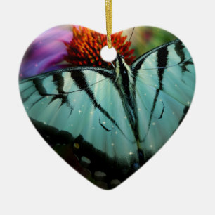 Beautiful Turquoise Swallowtail Butterfly Ceramic Ornament