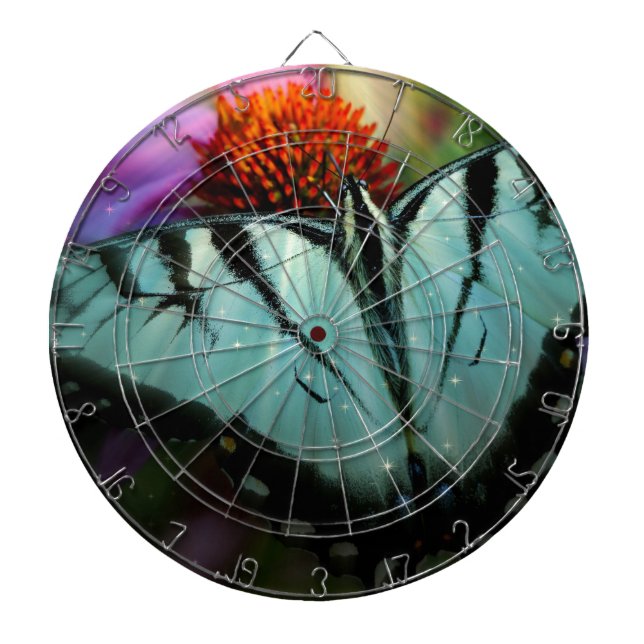 Beautiful Turquoise Swallowtail Butterfly Dartboard (Front)