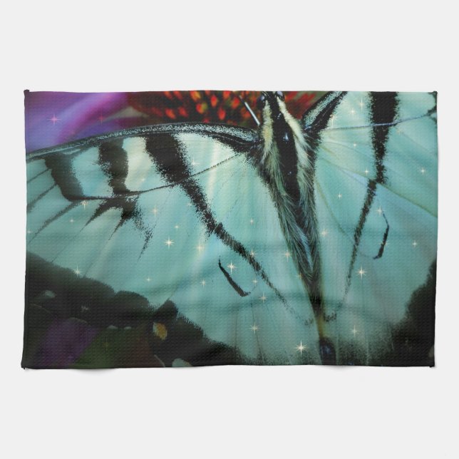 Beautiful Turquoise Swallowtail Butterfly Kitchen Towel (Horizontal)