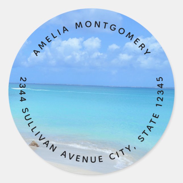 Beautiful Turquoise Tropical Beach - Address Classic Round Sticker (Front)