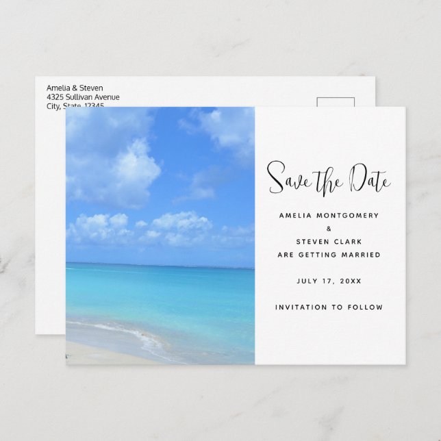 Beautiful Turquoise Tropical Beach Announcement Postcard (Front/Back)
