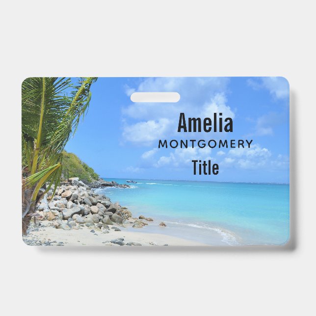 Beautiful Turquoise Tropical Beach Badge (Front)