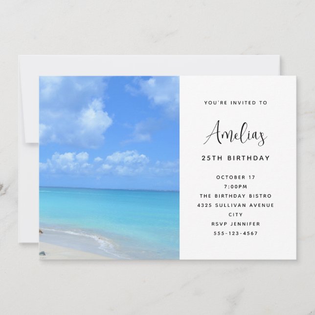 Beautiful Turquoise Tropical Beach  Birthday Invitation (Front)