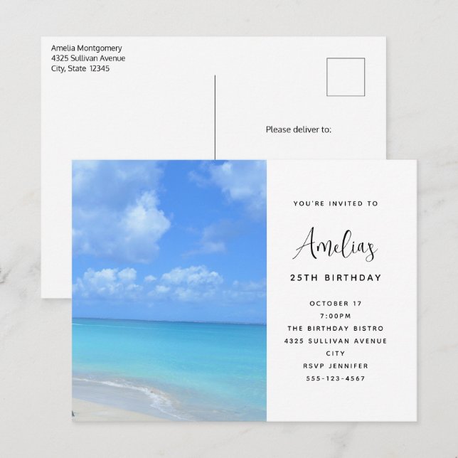 Beautiful Turquoise Tropical Beach  Birthday Postcard (Front/Back)