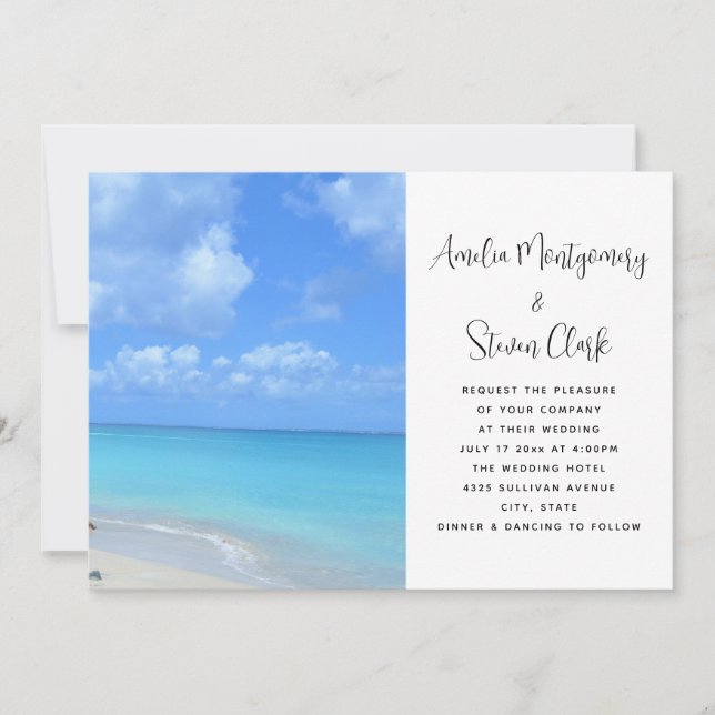 Beautiful Turquoise Tropical Beach Wedding Invitation (Front)