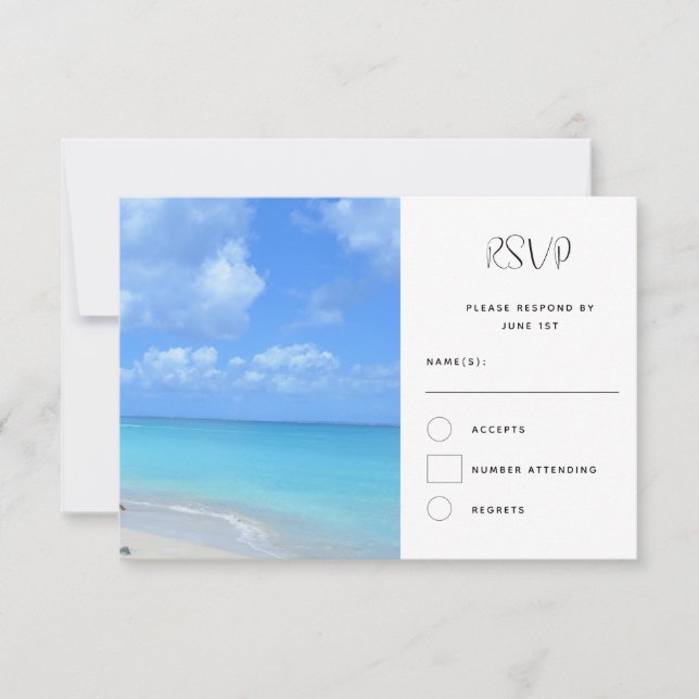 Beautiful Turquoise Tropical Beach Wedding RSVP Card (Front)