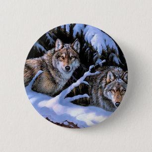 Beautiful Two Wolves Paintings 2 Inch Round Button