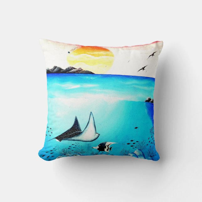 Beautiful Underwater Scene Painting Throw Pillow (Front)