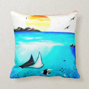 Beautiful Underwater Scene Painting Throw Pillow
