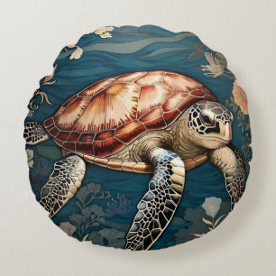Beautiful Underwater Sea Turtle   Round Pillow