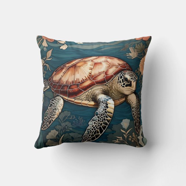 Beautiful Underwater Sea Turtle   Throw Pillow (Back)