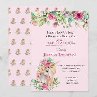 Beautiful Unicorn  Birthday Invitation