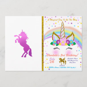Beautiful unicorn - Choose background colour Invitation