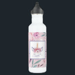 Beautiful unicorn face floral watercolor design 710 ml water bottle<br><div class="desc">Beautiful fun colourful Unicorn face watercolor floral design. The perfect gift for the girl in your life with this beautiful watercolor unicorn illustration and space to personalize. Part of a collection.</div>