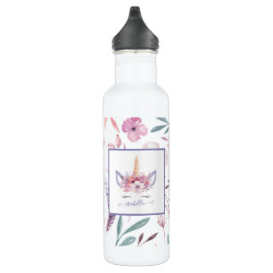 Beautiful unicorn face floral watercolor design 710 ml water bottle