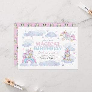 Beautiful Unicorn First Birthday Invitation Girl