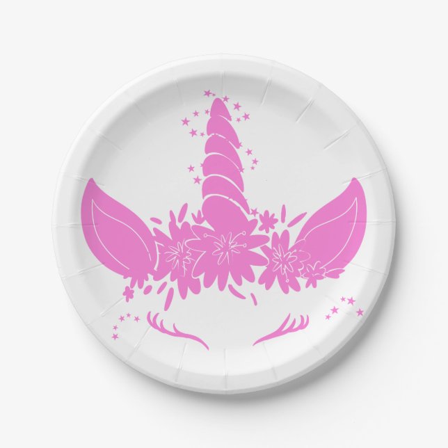 Beautiful unicorn head - Choose background colour Paper Plate (Front)