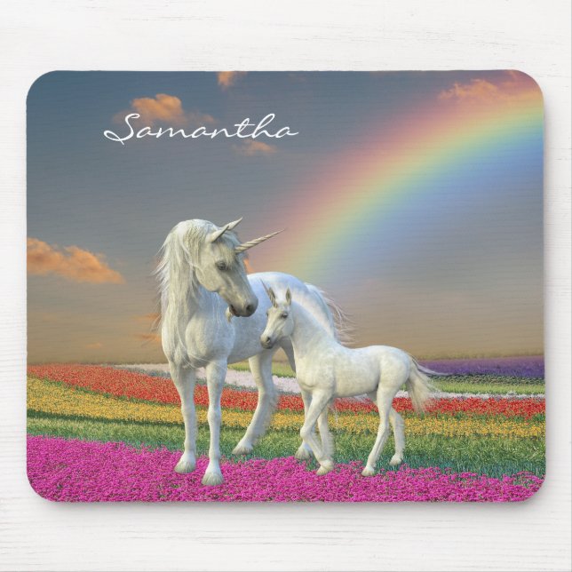 Beautiful Unicorn Mother and Foal Unicorn Flower Mouse Pad (Front)