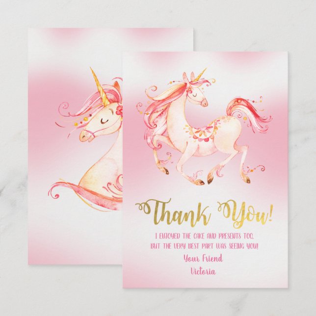 Beautiful Unicorn Thank you note cards (Front/Back)