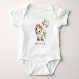 Beautiful Unicorn with Balloons Birthday Baby Bodysuit