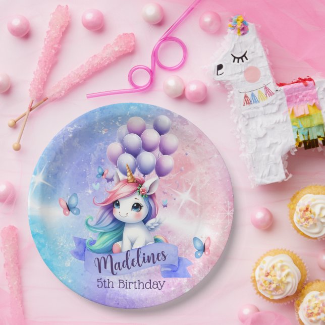 Beautiful Unicorn with Balloons Paper Plates (Party)