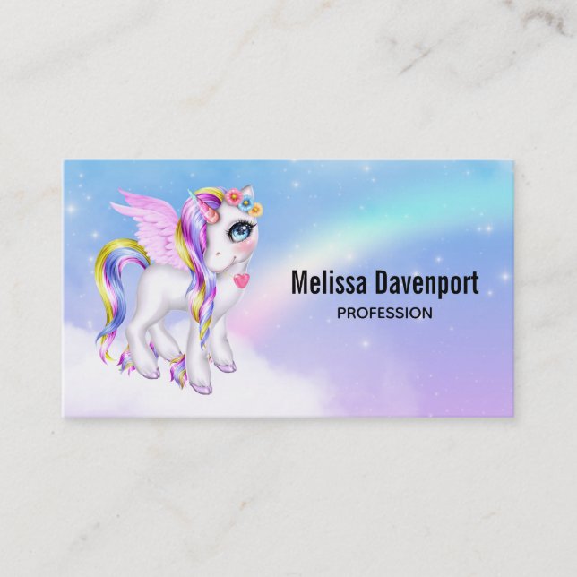 Beautiful Unicorn with Rainbow Mane Business Card (Front)
