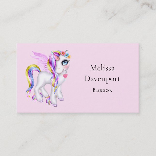 Beautiful Unicorn with Rainbow Mane Business Card (Front)
