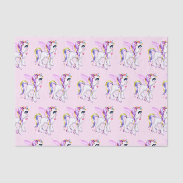 Beautiful Unicorn with Rainbow Mane Patterned Tissue Paper (Front)
