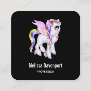 Beautiful Unicorn with Rainbow Mane Square Business Card