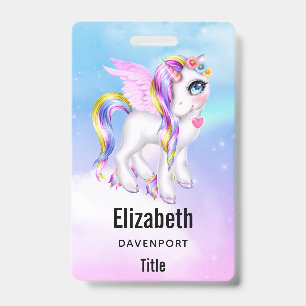 Beautiful Unicorn with Rainbow Mane & Tail Badge