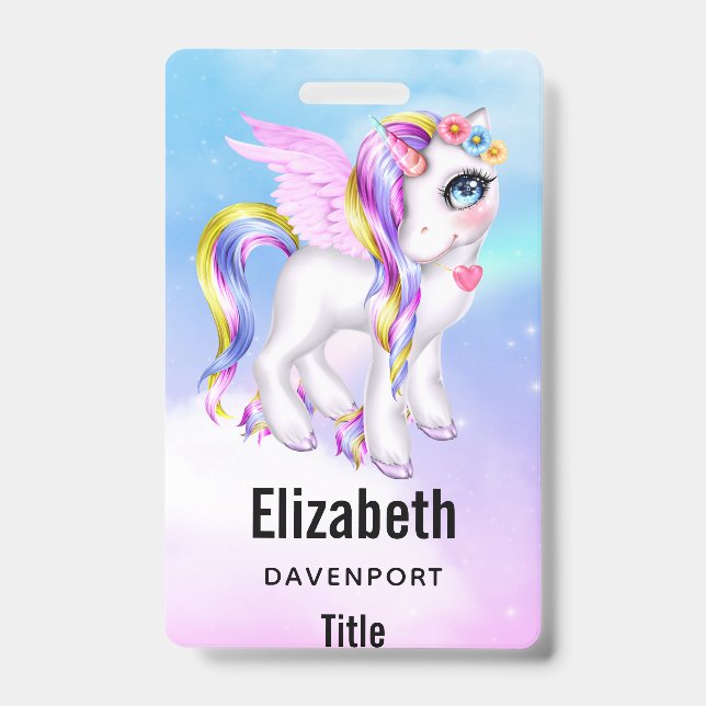 Beautiful Unicorn with Rainbow Mane & Tail Badge (Front)