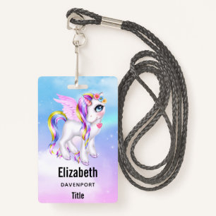 Beautiful Unicorn with Rainbow Mane & Tail Badge
