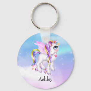 Beautiful Unicorn with Rainbow Mane & Tail Keychain