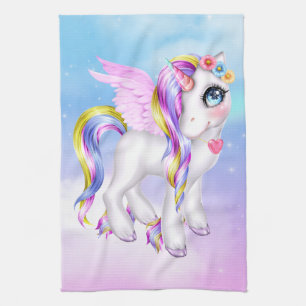 Beautiful Unicorn with Rainbow Mane & Tail Kitchen Towel