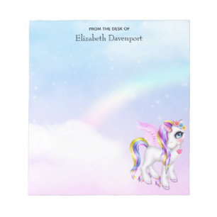 Beautiful Unicorn with Rainbow Mane & Tail Notepad