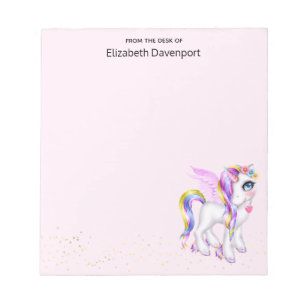 Beautiful Unicorn with Rainbow Mane & Tail Notepad