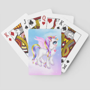 Beautiful Unicorn with Rainbow Mane & Tail Playing Cards