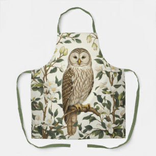 Beautiful Ural Owl And Magnolia Blossoms Apron