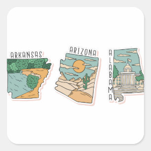 BEAUTIFUL USA STATES LANDSCAPE POSTCARD SET  SQUARE STICKER