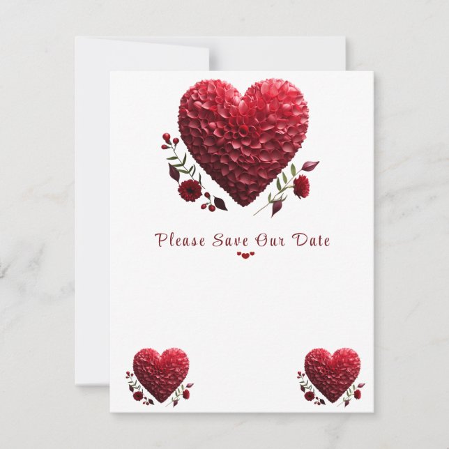 Beautiful Valentine's Day  Flower Petals Hearts Save The Date (Front)
