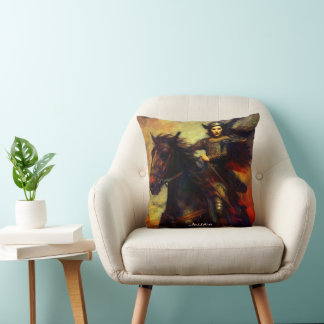 Beautiful Valkyrie on Horseback Throw Pillow