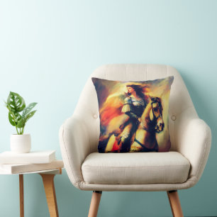 Beautiful Valkyrie on Horseback Throw Pillow