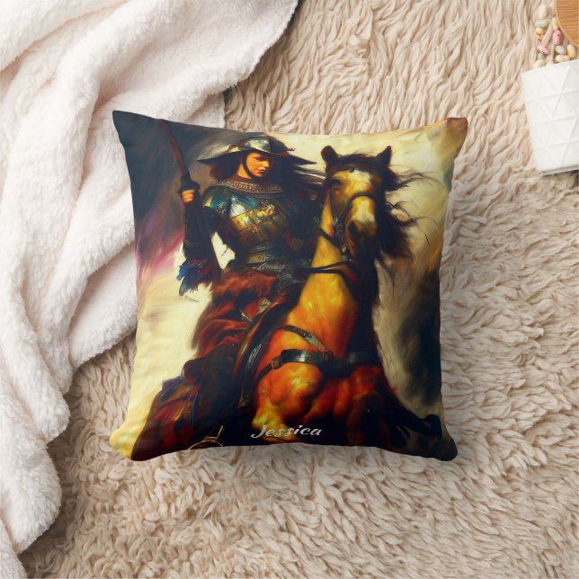 Beautiful Valkyrie on Horseback Throw Pillow (Blanket)