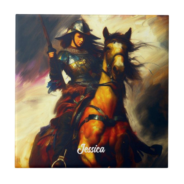 Beautiful Valkyrie on Horseback Tile (Front)