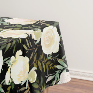 Beautiful Vanilla White Roses Custom Monogram Tablecloth